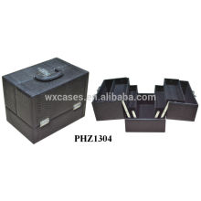 high quality&fashional leather makeup case with 4 trays inside from China manufacturer